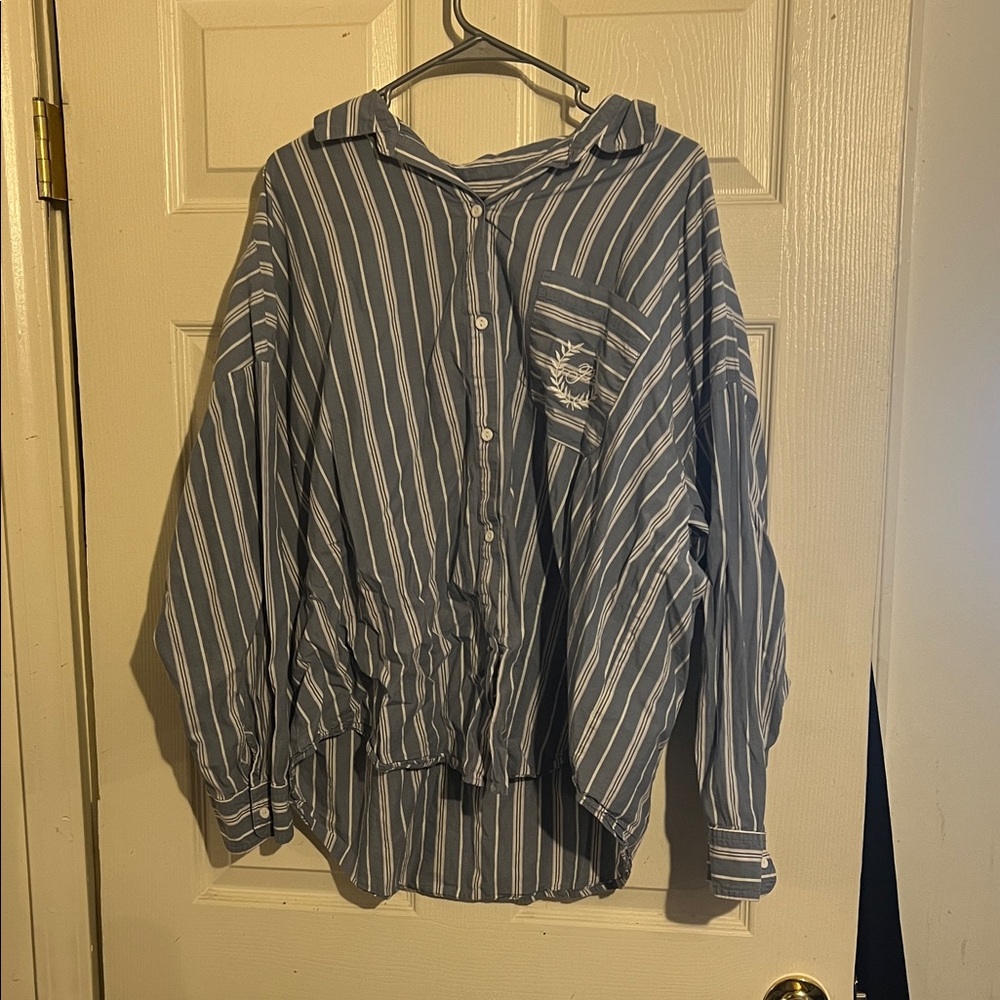 Victoria's Secret Blue and White Striped Button Down Shirt